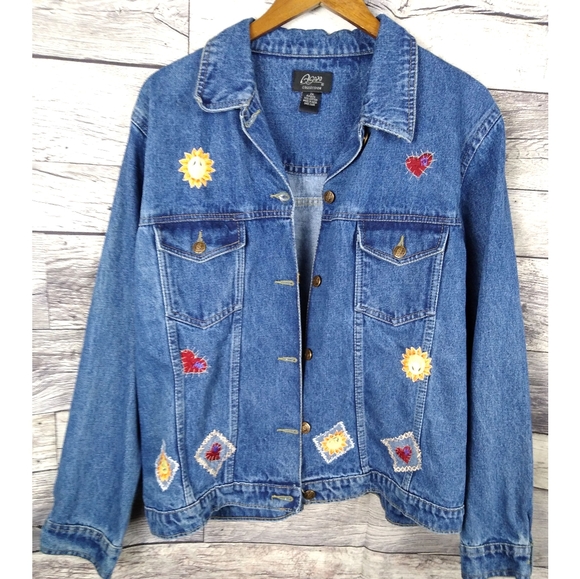 Agape Jackets & Blazers - Vintage Hearts and Suns Embroidered Trucker Jacket